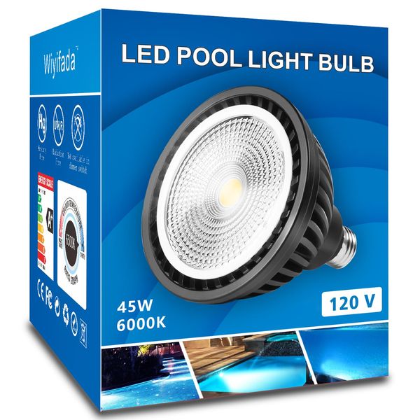 Wiyifada LED Pool Light Bulb,45W 120V 6000K Daylight White LED Swimming Pool Light Bulb,E26 Base Replaces Up to 200-600W Traditionnal Bulb - Non Dimmable