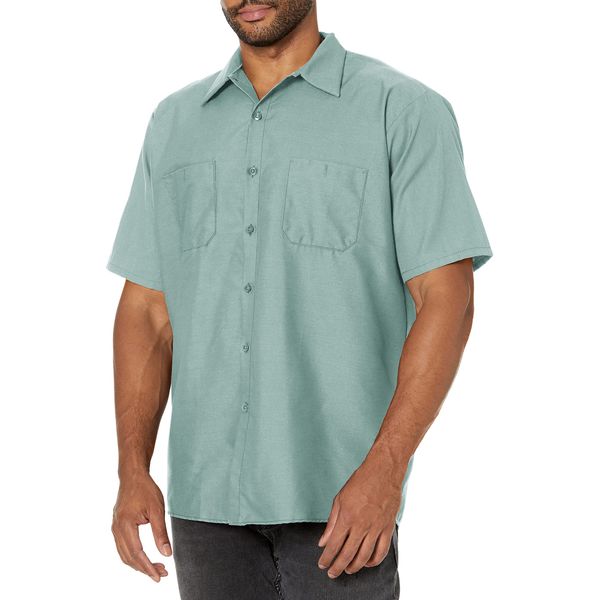 Red Kap Men's Industrial Work Shirt, Regular Fit, Short Sleeve, Light Green, 2X-Large Tall