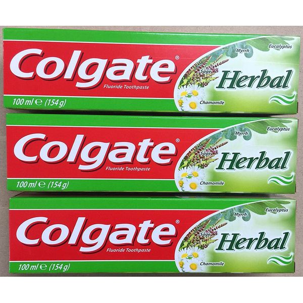 3 Colgate Herbal Fluoride Toothpastes 100ml (154g) Eucalyptus,Myrrh,Sage & Chamomile