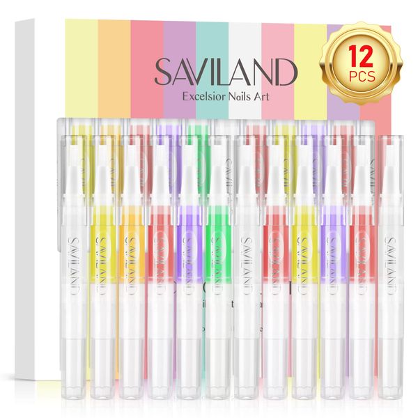 Saviland Cuticle Oil, Nagelpflegestift, Nagelöl Stift, 12 Stück Nail Care Oil Pen, Nagelpflegestift Nagelhaut-Öl-Stift mit Vitaminen, Nagelpflege Nagellack Stift, für die Rissigen und Trockenen Nägeln