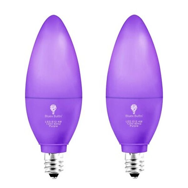 2 Pack Bluex LED Candle Purple Light Bulb - 4W (40Watt Equivalent) - E12 Base