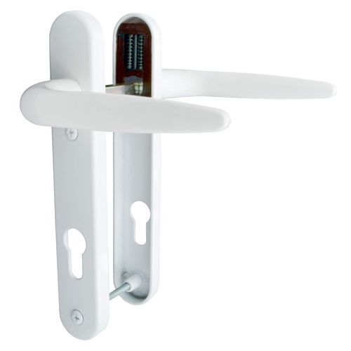 Pair of Trojan Sparta 92PZ Short backplate White Powder Coated Sprung Lever/Lever uPVC Door Handle Set