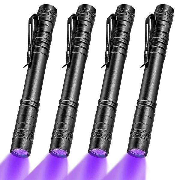 Honoson UV Black Light Flashlight Small Blacklight Flashlights Pen Lights for Leak, Pet Urine, Hotel Inspection, Dry Stain and Dye Detector, 5.2 Inches Long(4 Pieces)