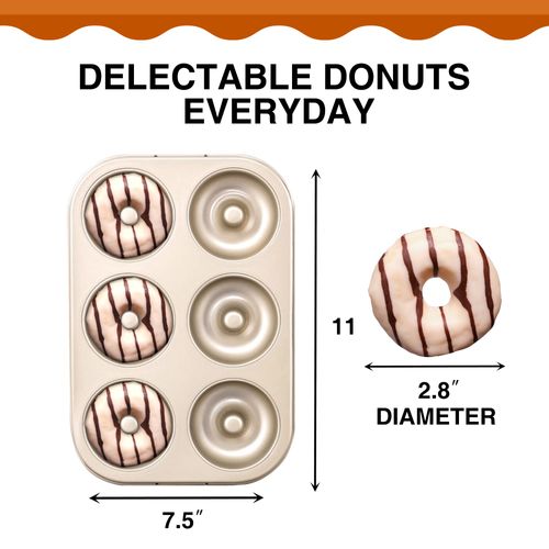 HONGBAKE Nonstick Donut Pans For Baking, 2-Pack 6 Cavity Upgraded Deepened Doughnut Tray, Heavy Duty Mini Bagel Mold for Oven - Bronze Gold