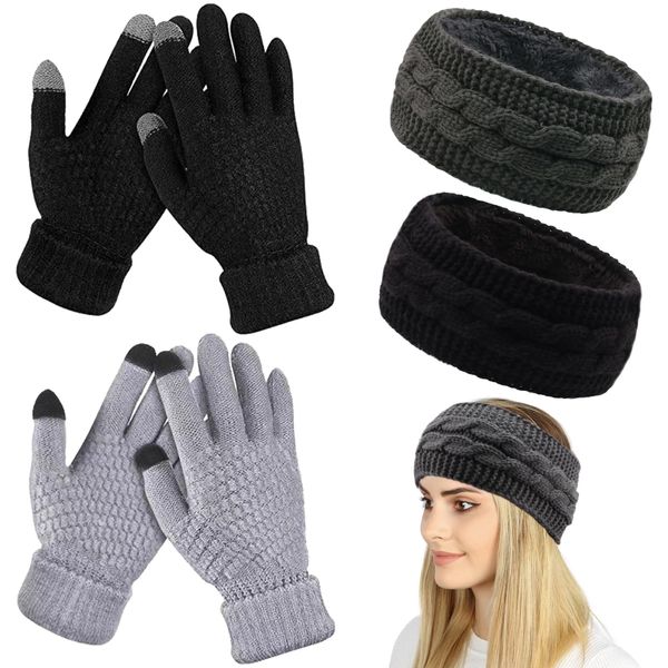 TYXHXTF 2 PCS Winter Stirnband Damen Gestrickt Stirnband Strick Ohrenwärmer Haarband Haarreifen, Haarbänder Verdicken Headwrap Kopfband Elastische für Damen/Frauen/Mädchen