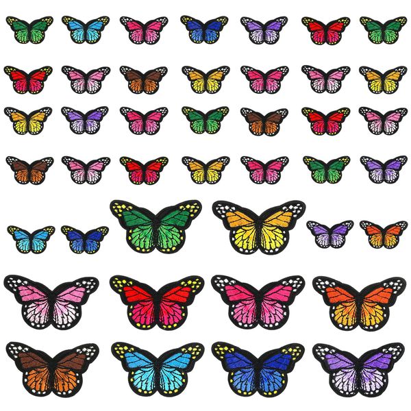 Lusofie 60pcs Butterfly Iron on Patches, 2 Size Embroidered Sew Applique Repair Patches for Clothing, Clothes, Dress, Hat, Pants, Shoe Curtain, Jeans, Bags, DIY Arts Crafts