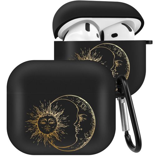 Boaretiu for Airpods 4 Case Cute Cartoon Kawaii - with Keychain Funny Design Cover with Carabiner Fun Cool Shell Stylish for Girls Teens Women Cases for Air pods 4, Sun Moon
