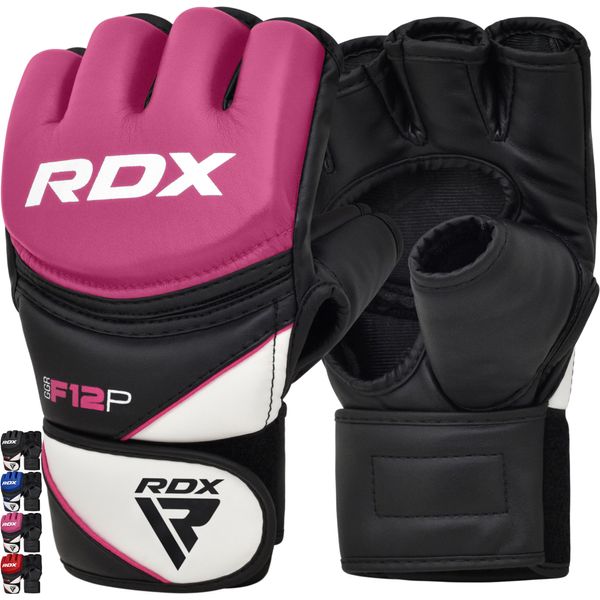 RDX MMA Gloves Grappling Sparring, Maya Hide Leather, Boxing Gloves Men Women Muay Thai Martial Arts Training, Half Finger Adjustable Mitts Wrist Support Kickboxing Cage Fighting Punching Bag Workout