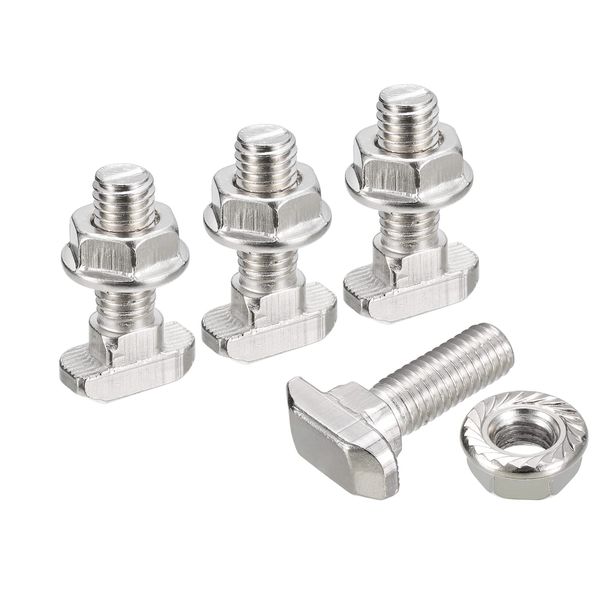 sourcing map M8x25mm T Slot Drop-in Bolt and M8 Hexagon Flange Nut Set, 10 Sets Hammer Head T-Bolt T Shape Stud Sliding Screw for 40 Series Aluminum Profile