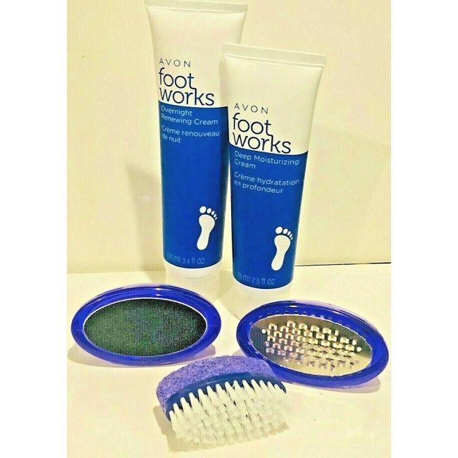 AVON FOOT WORKS OVERNIGHT CREAM + DEEP MOISTURIZING CREAM + PEDICURE KIT