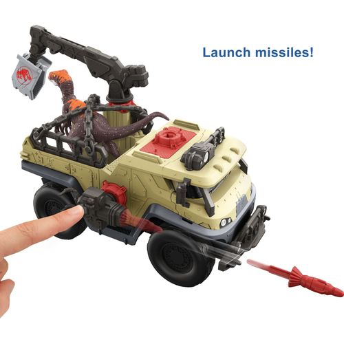 Mattel Jurassic World Dominion Capture & Crush Truck & Dino Playset with Velociraptor Action Figure, Vehicle Features Tranq Shooter, Crane & 2 Breakaways