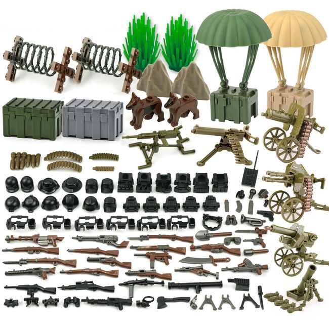 Military Weapons Pack, WW2 Army Gear Kit Bricks Accessories Set, SWAT Building Blocks Parts for Soldier Figures, Compatible with Major Brands