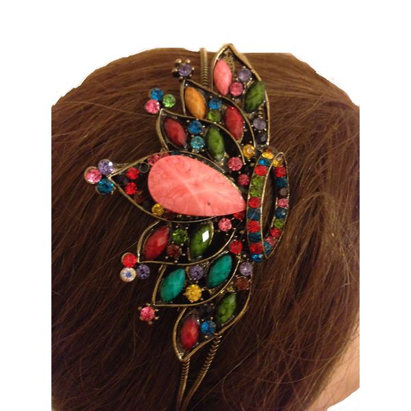 Multi coloured crown design aliceband, headband with pretty stone