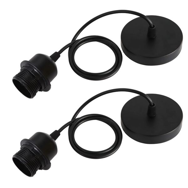 2 Pack Ceiling Pendant Light Fitting, E27 Lamp Holder, With Lock Ring for Shade, With 100CM Adjustable Cable, Flex Cable Ceiling Rose, Industrial Style Ceiling Pendant Fitting(Black)