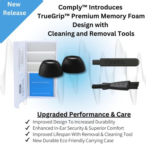 Comply TrueGrip | Premium Memory Foam Replacement Earbud Tips for Apple AirPods Pro 1 & 2 | Enhanced Comfort, Secure Fit, Superior Noise Isolation, Removal & Cleaning Tool | Black, Medium (3 Pairs)