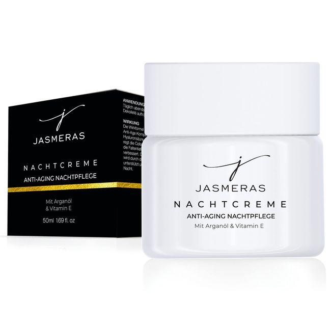 JASMERAS Anti-Aging-Gesichtscreme mit Hyaluronsäure & Collagen - Made In Germany I Anti Falten Nachtcreme mit Arganöl & Vitamin E I dermatologisch getestet