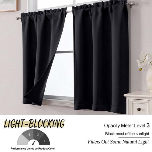 OWENIE Black Kitchen Curtains 36 Inch Length, Short Blackout Small Thermal Insulated Curtains Tier Over Sink Rod Pocket Half Window for Bathroom Bedroom Camper RV Bunk, 2 Panels, Each 30" Wx36 L