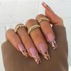 Bufenia Coffin Fake Nails Leopard Ballerina Heart False Nail Acrylic Press on Nails Long 24Pcs for Women and Girls (B)
