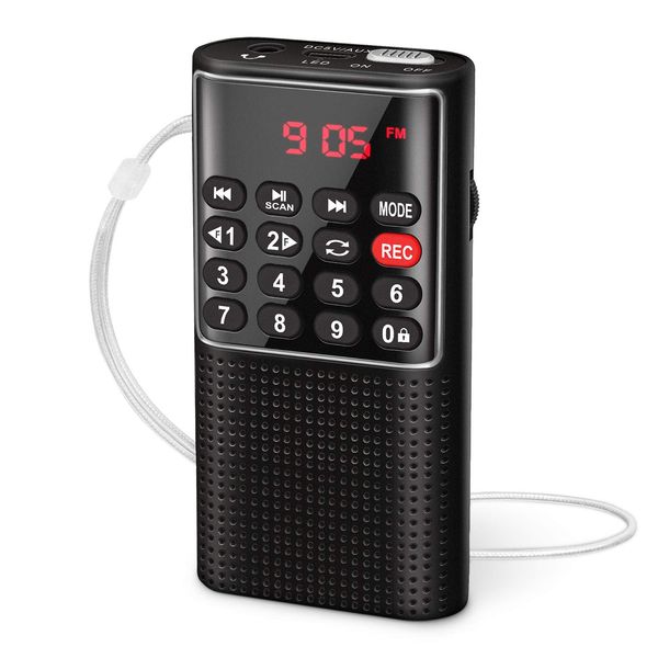 PRUNUS J-328 Taschenradio FM/UKW, Digital Radio Klein mit Rekorder, Kofferradio Mini Radio mit Akku Wiederaufladbarer, SD/TF/AUX MP3-Walkman Fm Radio, Tastensperre zum Joggen, Wandern, Reisen(Schwarz)