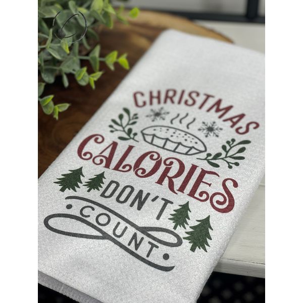 Christmas Calories Don't Count Waffle Weave Tea Towel