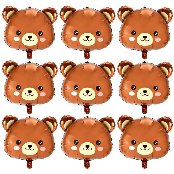 9pcs Bear Balloons, Brown Bear Party Balloons Cute Foil Animal Balloons for Teddy Bear Party Decorations Supplies for Kids Baby Shower, Jungle Theme, Birthday, Woodland, Lawn Decor