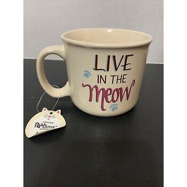 Pawsitive Pet Lover 16oz Coffee Tea  Mug Kitty Cat Live In The Meow New W Tag