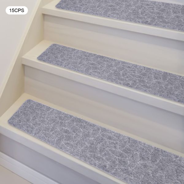 15PCS Gray Non-Slip Carpet Stair Treads Mats Indoor for Wooden Steps 30" x 8"