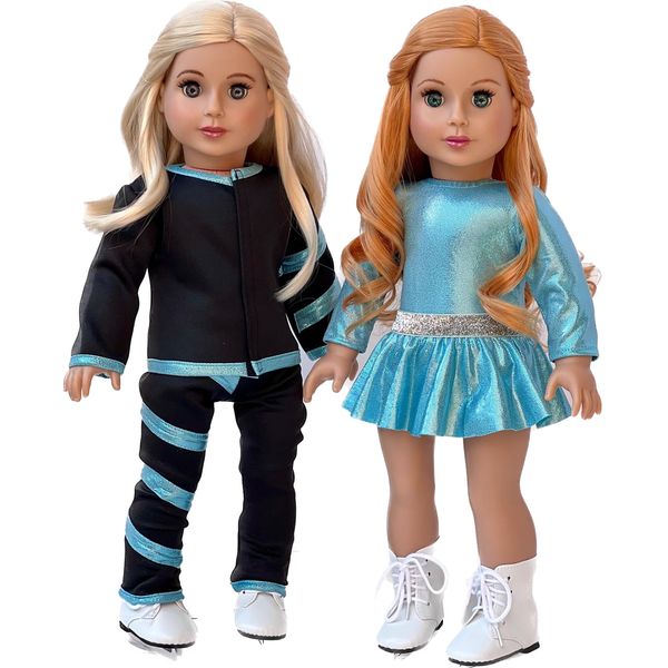 Super Skater - Clothes Fits 18 Inch Doll - 2 Complete Outfits - 5 Pieces - 18 Inch Doll Ice Skating Outfits - Leotard, Skirt, Pants, Jacket and 1 Pair of Skates (Doll Not Included)