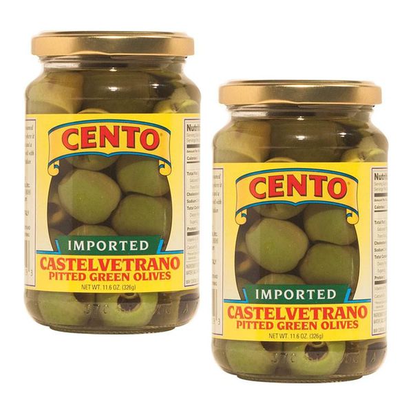 Cento Castelvetrano Pitted Green Olives 11.6 oz Jars - Pack of 2