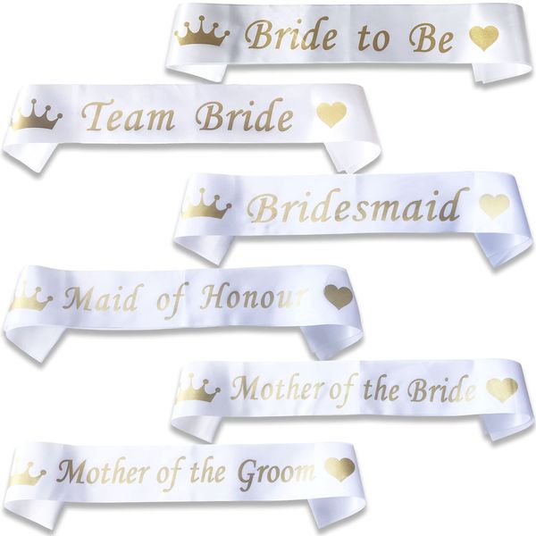 Blue Planet Fancy Dress Mother of the Bride Hen Party Sash (Pack of 1) – White Satin Sash with Gold Text for Women and Girls Bachelorette Parties - Bridal Party Favours - Wedding Accessories