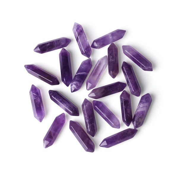 ZHIYUXI Amethyst Crystal Rock Amethyst Stone Healing Crystals and Stones Gemstone Tumbled Polished Energy Reiki Healing Stones Crystal Wand Meditation Decor Gifts 10 Pcs