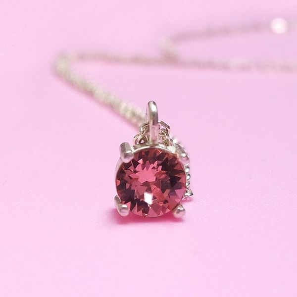 [Free Shipping] 925 Silver Austrian Rose Peach Stone Lucky Graduation Birthday Gift Necklace