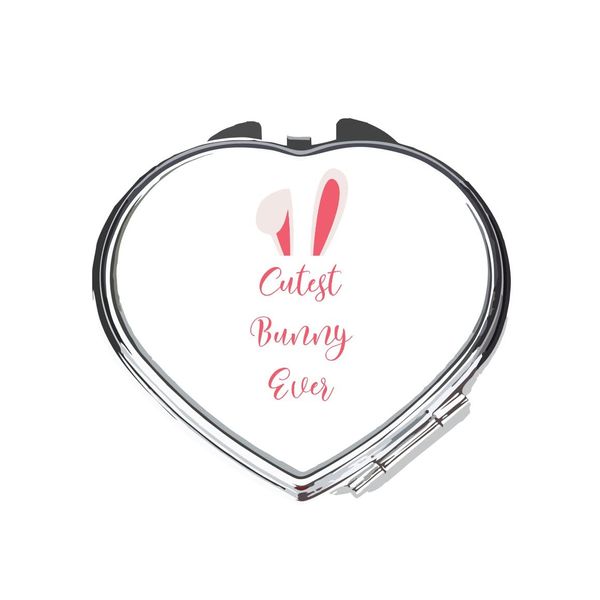 Cutest bunny ever statement rabbit ears [EAST23] folding compact pocket mirror - silver heart shape