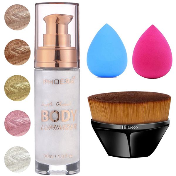 PHOERA Body Shimmer Oil, Body Bronzer Shimmer Oil,Body Glow Oil Shimmer Highlighter Luminizer Body Illuminator with Body Makup Bursh,Self Tanning Lotion,1oz/Jars (105#Diamond Platinum)