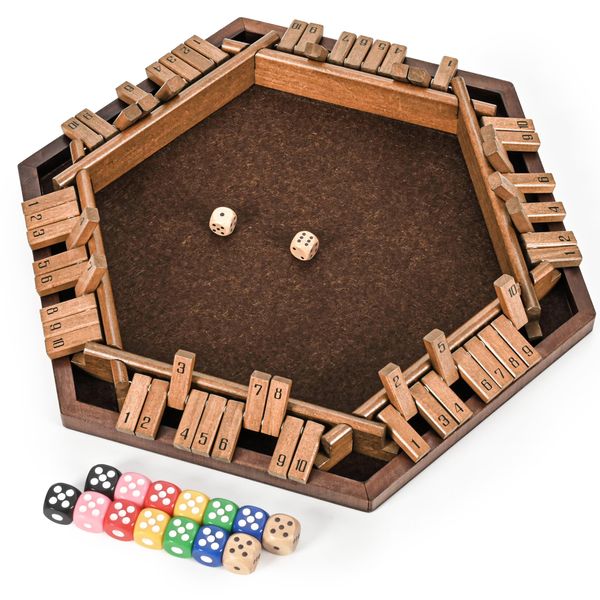 ropoda 6-Way Shut The Box Game, Upgraded 1-6 Player Shut The Box for Adult and Kids, Shut The Box Game Wooden Dice Game -Addition Training, Fun for Family Game Night-Vintage Style