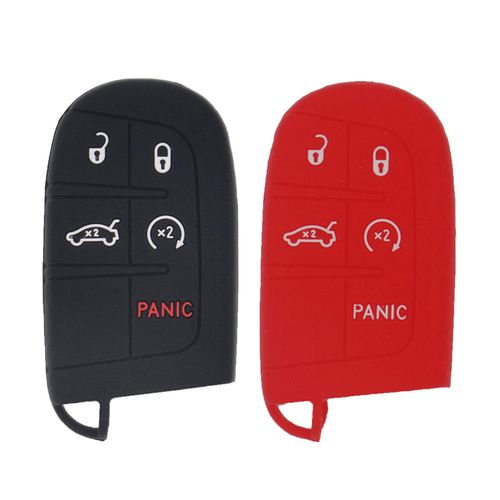 LemSa 2Pcs Rubber Key Fob Cover Case Bag Holder for Jeep Grand Cherokee,fit for Dodge Challenger Charger Dart Durango Journey,fit for Chrysler 300,5 Buttons Black Red