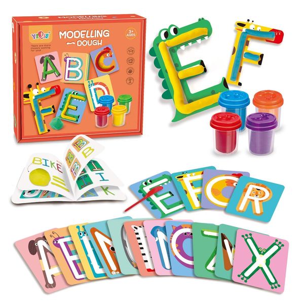 Dough Preschool Education Recognition Fundamental Starter Set, Alphabet Shape and Learn Letters and Language, 3 Years and Up with 4 Colors Dough