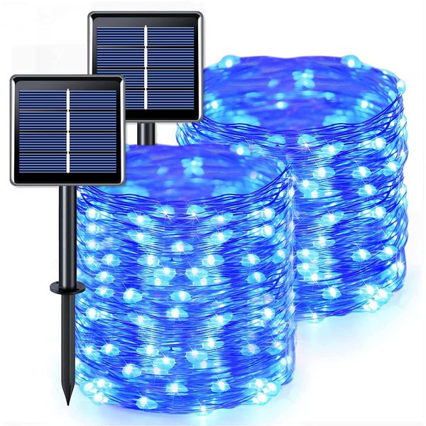 JMEXSUSS 2 Pack Blue Solar Fairy Lights Outdoor Waterproof, 200 LED 66FT Solar String Lights for Outside, 8 Modes Copper Wire Solar Christmas Lights for Garden Tree Patio Christmas Decoration