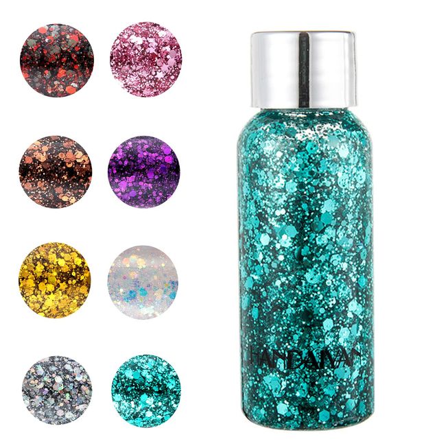 30g Glitter Body Glitter gel Glitter Liquid Lidschatten Mermaid Sequins Body Lotion Glitzer Flüssiger Lidschatten für Gesicht Haare Lippen Festival Long Lasting (Grün)