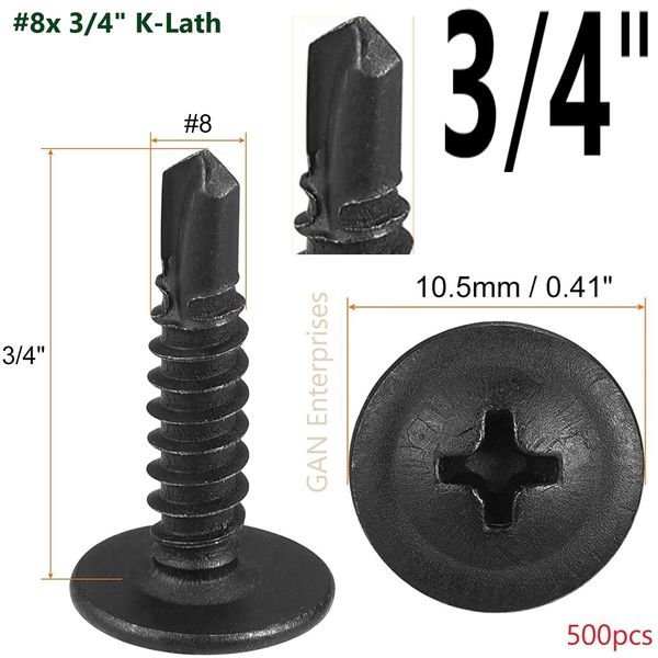 Modified Truss Head Self Drilling / Tapping Screws # 8 x 3/4" K-Lath Black (500)