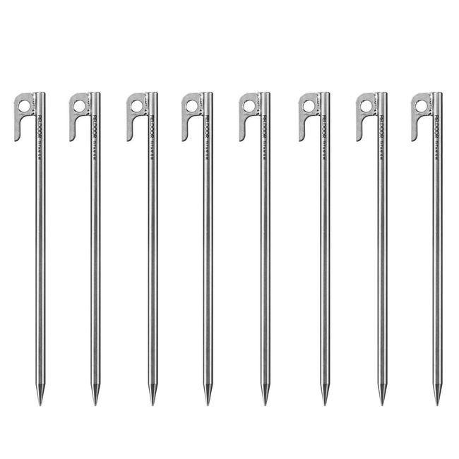 FIELDOOR Titanium Pegs for Tents, Tarps, 9.4 inches (24 cm), Set of 8, Lightweight, Strong Titanium Pegs, Corrosion Resistant, Durable, Ultra Lightweight, Solo Camping, Touring, Camping Equipment, Outdoor Activities