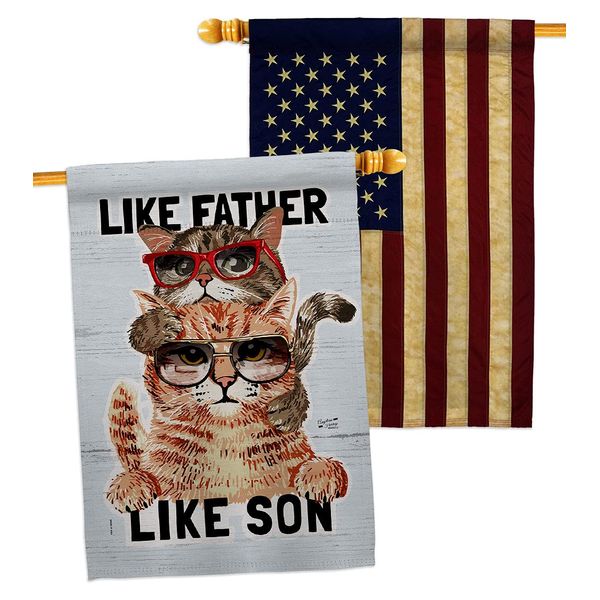 Angeleno Heritage Like Father Son House Flag Pack Cat Kitten Meow Spoiled Paw Fur Pet Nature Farm Animal Creature Vintage Applique Banner Small Garden Yard Gift Double-Sided, Made in USA