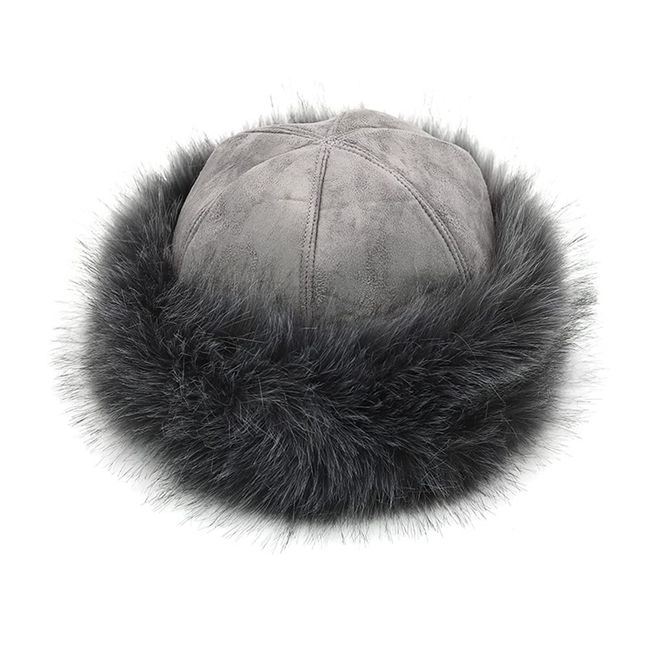 MoreChioce Damen Pelzmütze, Faux Fuchs Pelz Warm Hut Beanie Mütze Outdoor Skimütze Damen Kunstfellmütz Wildleder Vlies Pelzmütze Damen Herren Fellmütze,Grau