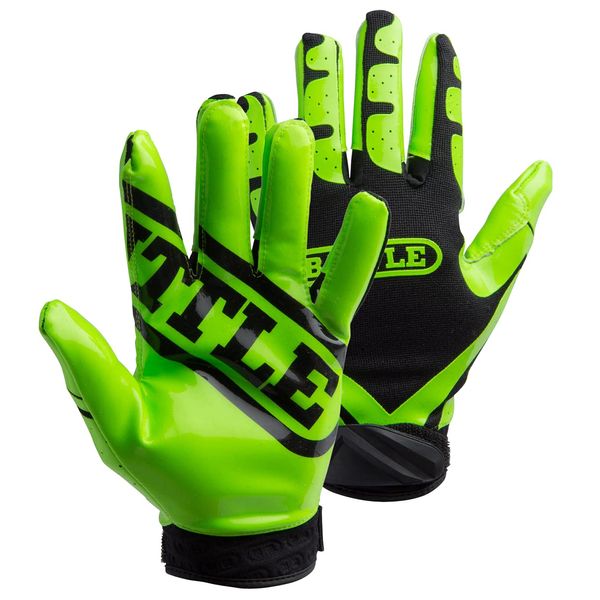 Battle Ultra-Stick Football Gloves – Ultra-Tack Sticky Palm Receivers Gloves – Pro-Style Receiver Gloves, Adult, Adult X-Large, Neon Green/Blac