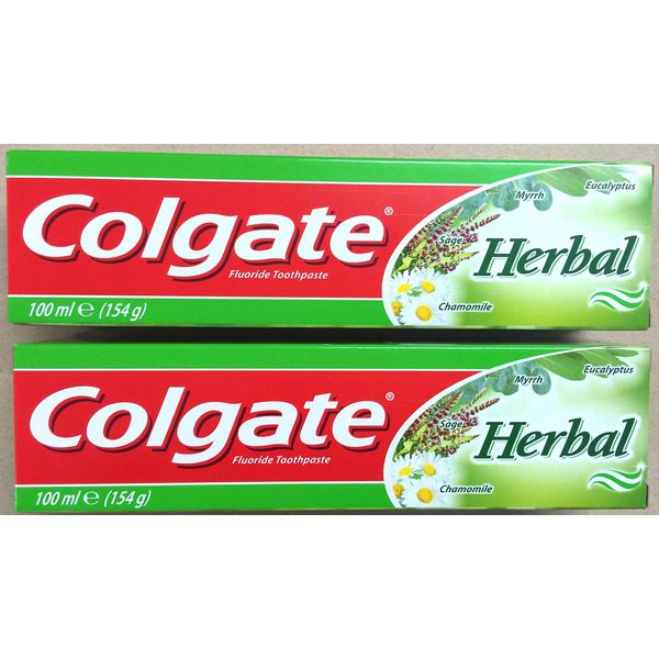 2 x Colgate Herbal Fluoride Toothpastes 100ml (154g) Eucalyptus, Myrrh, Sage & Chamomile