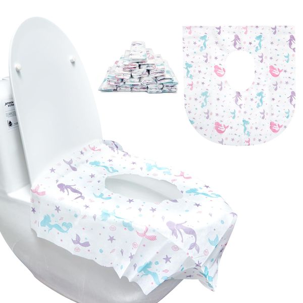 XXFLOWER Disposable Toilet Seat Covers, Toilet Seat Covers Non-Slip with Cute Pattern, Individually Wrapped, Disposable Toilet Seat Cover for Travel, Baby Potty, Public Toilet, Hotel. 30PCS Mermaid