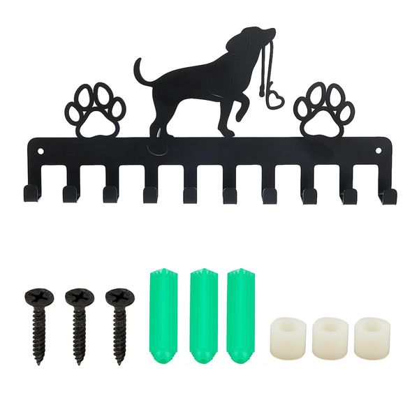 SUPERDANT Dog and Paw Print Key Hook, Wall Hook, Iron Hook, Wall Mounted Coat Rack, Wall Hanger, Multi-Hook, Screw-In Key Hook, 7 Hooks, Small Item Holder, Wall Storage, Heavy Duty, Wall Rack, Coat, Umbrella, Hat, Towel, Clothes Hanger, Door, Bedroom, Bat