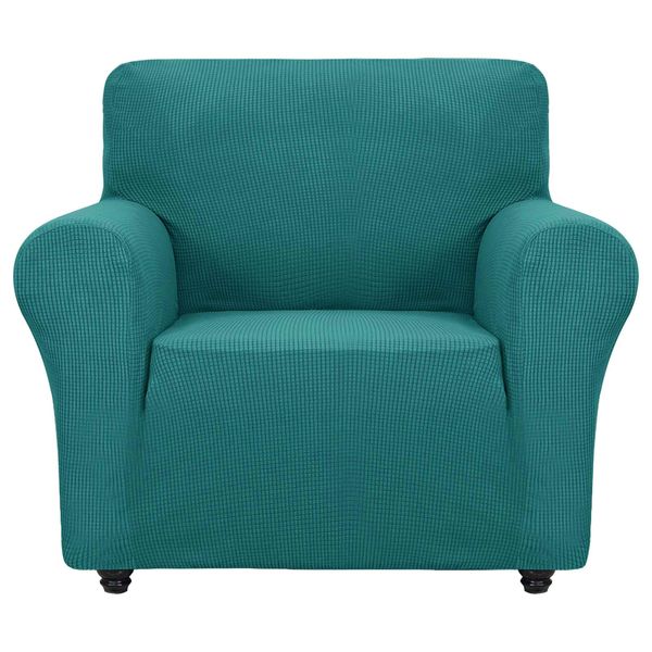 ZNSAYOTX Super Stretch Chair Slipcover Universal Sofa Chair Covers for Living Room Dogs Pet Furniture Protector Spandex Armchair Slipcovers with Anti Slip Foam Sticks (Peacock Teal, Chair)