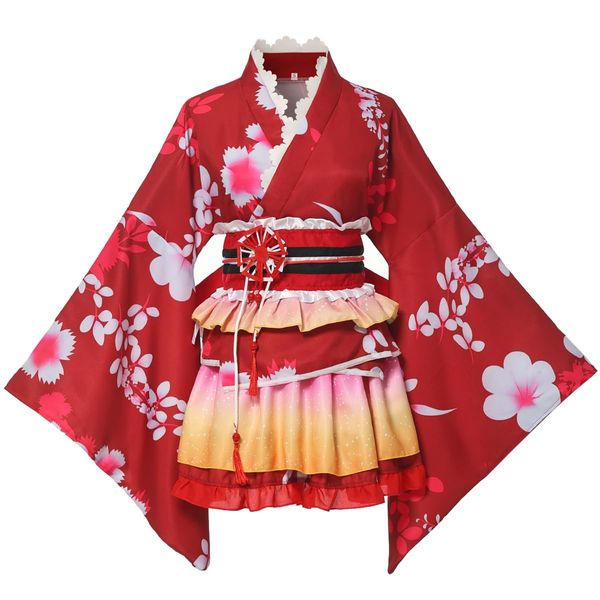 GRACEART Japanischer Kimono Robe Anime Cosplay Kostüm Kleid (XXL, Rot)