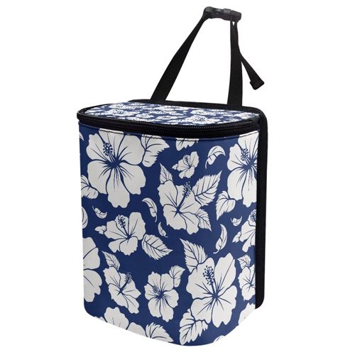 Dreaweet Blue Hibiscus Flowers Car Trash Can Leakproof Hanging Garbage Bin with Lid Easy to Clean Vehicle Trash Can Road Trip Car Essentials Suitable for Sedan SUV Trucks